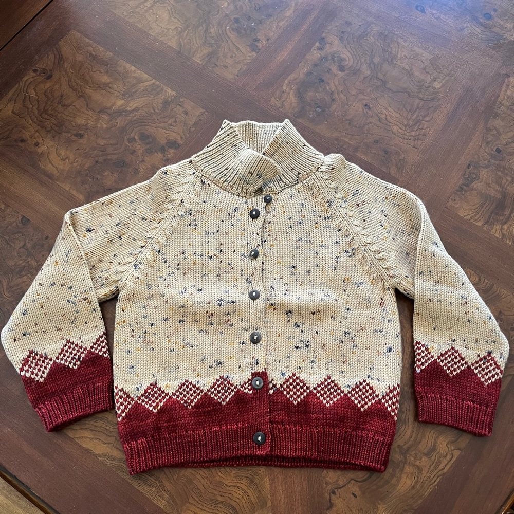 ✨EEUC Misha And Puff Pinecone Cardigan Camel Confetti and Cranberry Size 6-7✨